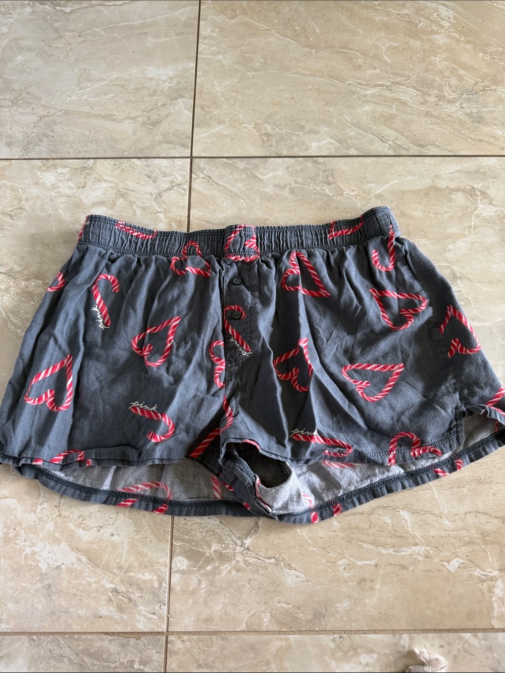 Victoria's Secret Gray Lounge Shorts with Red Candy Heart Print